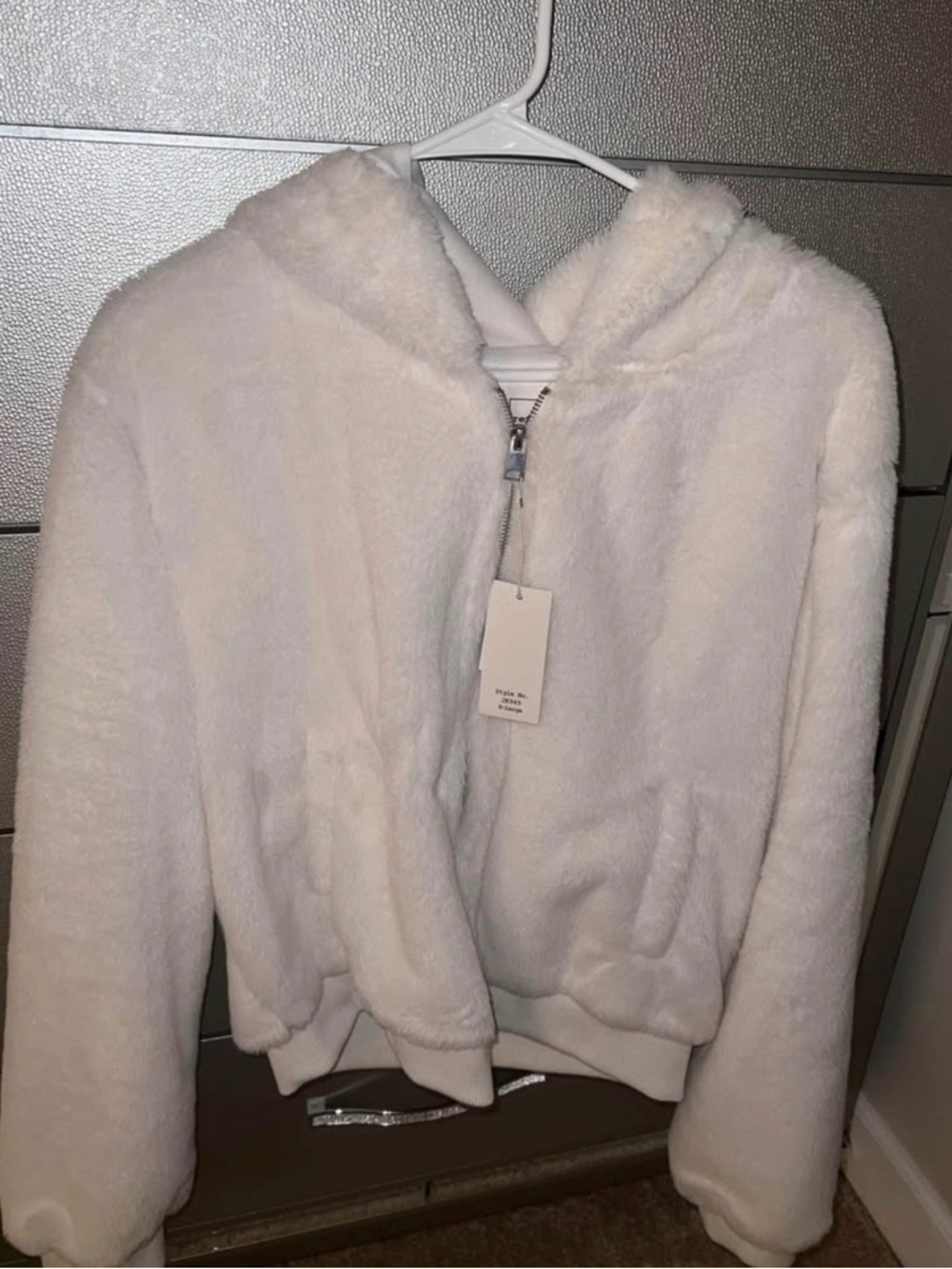 Plush Hooded Zip-Up Jacket in Cream